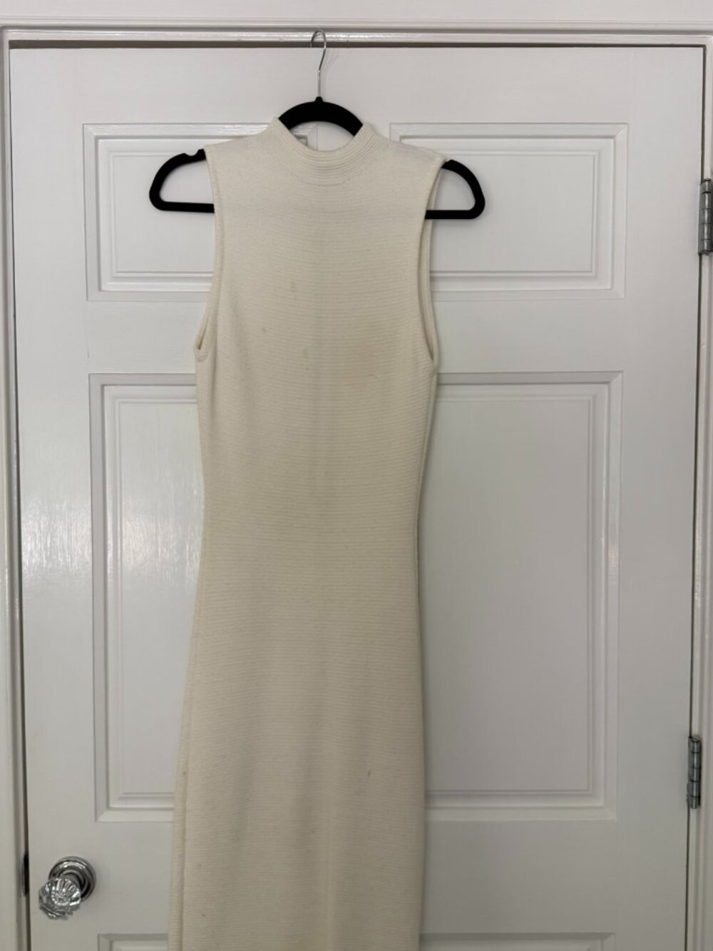 Alice + Olivia Ivory Ribbed Knit Mock Neck Sleeveless Midi Dress Exposed Zip Sm